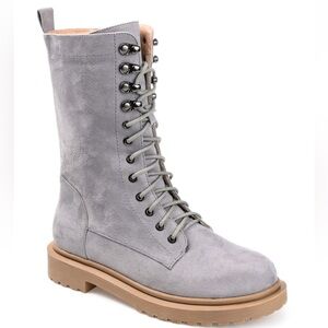 Cadee bootie by Journee Collection. Gray Suede Lace-Up Boots
